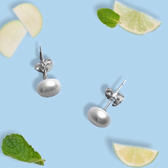 Stud Earrings 7-8 mm Sterling Silver 925 Tiny Pearl Akoya Jewelry Gift for Her - Picture 8 of 9